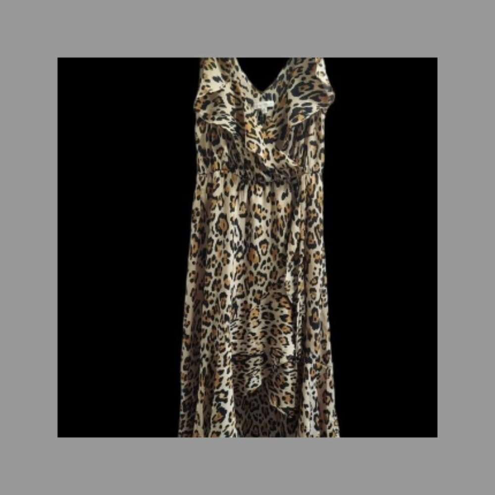 Socialite Leopard Print High-Low Ruffle Wrap Dress M - Picture 6 of 11